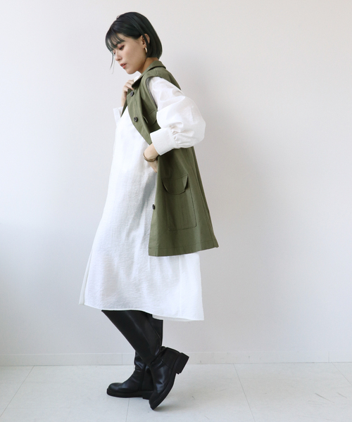 Simplicite（サンプリシテ）の「バンドカラーミニワンピース◆（シャツワンピース・レディース・ホワイト/ブラック/ブルー・FREE）」の20枚目の写真