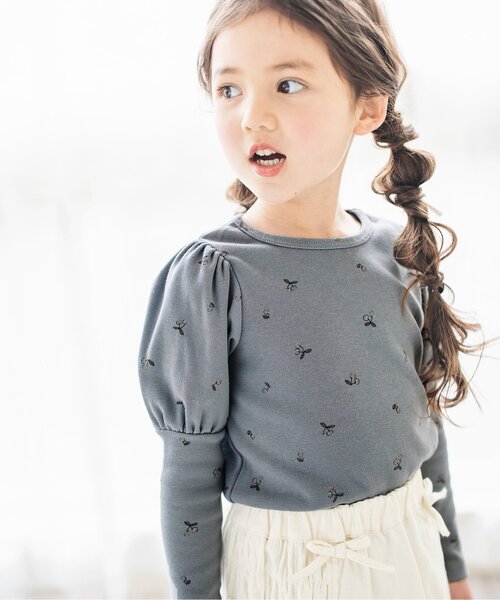 apres les cours(アプレレクール)の「WEB限定 総柄パフスリーブロンT(Tシャツ/カットソー・キッズ・グレー/ブラック/ブルー/ミント/アイボリー/サーモンピンク・120/100/90/130/80/140/110)」の17枚目の写真