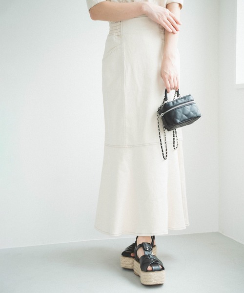 FREE'S MART（フリーズマート）の「【Sシリーズ対応】◇パネル切替マーメイドデニムスカート（デニムスカート・レディース・インディゴブルー/ホワイト系その他/ワンウォッシュ・SMALL/MEDIUM/X-SMALL）」の2枚目の写真