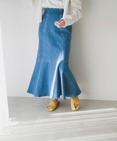 FREE'S MART（フリーズマート）の「【Sシリーズ対応】◇パネル切替マーメイドデニムスカート（デニムスカート・レディース・インディゴブルー/ホワイト系その他/ワンウォッシュ・SMALL/MEDIUM/X-SMALL）」の8枚目の写真
