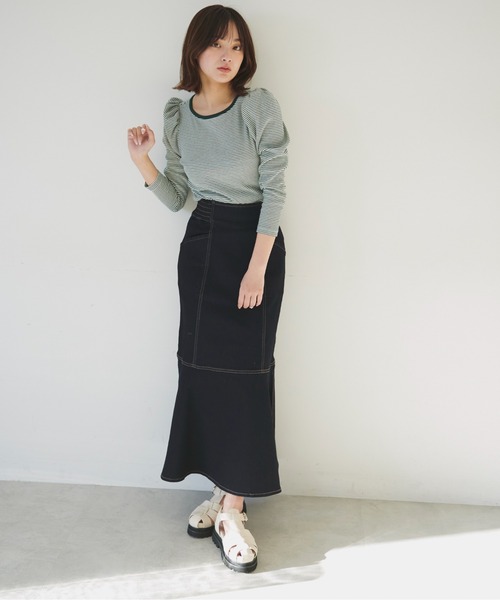 FREE'S MART（フリーズマート）の「【Sシリーズ対応】◇パネル切替マーメイドデニムスカート（デニムスカート・レディース・インディゴブルー/ホワイト系その他/ワンウォッシュ・SMALL/MEDIUM/X-SMALL）」の9枚目の写真