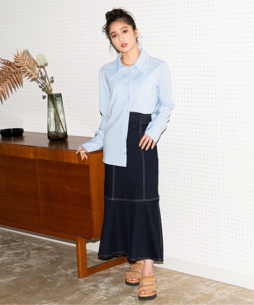 FREE'S MART（フリーズマート）の「【Sシリーズ対応】◇パネル切替マーメイドデニムスカート（デニムスカート・レディース・インディゴブルー/ホワイト系その他/ワンウォッシュ・SMALL/MEDIUM/X-SMALL）」の14枚目の写真