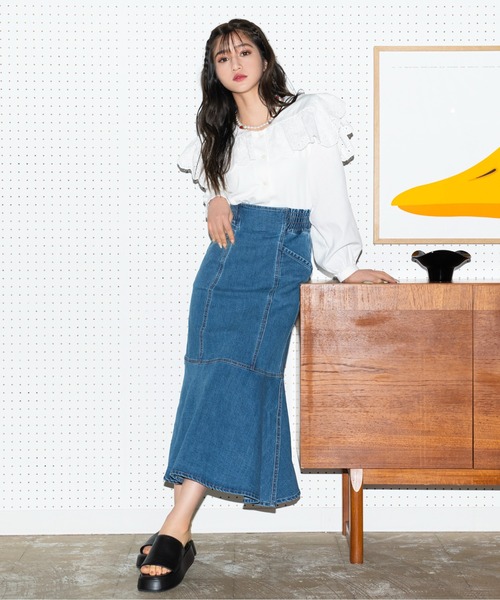 FREE'S MART（フリーズマート）の「【Sシリーズ対応】◇パネル切替マーメイドデニムスカート（デニムスカート・レディース・インディゴブルー/ホワイト系その他/ワンウォッシュ・SMALL/MEDIUM/X-SMALL）」の13枚目の写真
