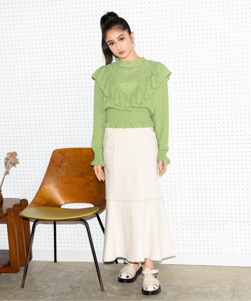 FREE'S MART（フリーズマート）の「【Sシリーズ対応】◇パネル切替マーメイドデニムスカート（デニムスカート・レディース・インディゴブルー/ホワイト系その他/ワンウォッシュ・SMALL/MEDIUM/X-SMALL）」の11枚目の写真