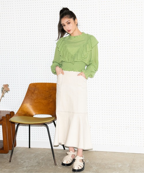 FREE'S MART（フリーズマート）の「【Sシリーズ対応】◇パネル切替マーメイドデニムスカート（デニムスカート・レディース・インディゴブルー/ホワイト系その他/ワンウォッシュ・SMALL/MEDIUM/X-SMALL）」の12枚目の写真