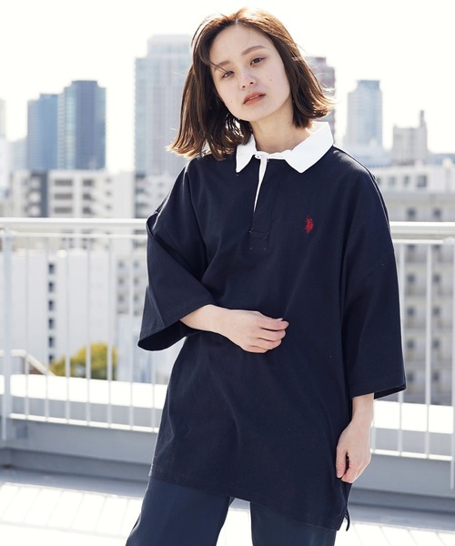 U.S. POLO ASSN.(ユーエスポロアッスン)の「U.S. POLO ASSN. / ユーエスポロアッスン 別注 コラボ ビッグシルエット オーバーサイズ 半袖 ラガーシャツ(ポロシャツ・メンズ・ブラック/ホワイト/ライトベージュ/ダークグリーン/ネイビー/ブルー系その他/ブラック系その他/ホワイト系その他/チャコール・MEDIUM/LARGE)」の8枚目の写真