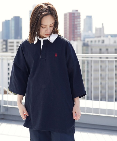 U.S. POLO ASSN.(ユーエスポロアッスン)の「U.S. POLO ASSN. / ユーエスポロアッスン 別注 コラボ ビッグシルエット オーバーサイズ 半袖 ラガーシャツ(ポロシャツ・メンズ・ブラック/ホワイト/ライトベージュ/ダークグリーン/ネイビー/ブルー系その他/ブラック系その他/ホワイト系その他/チャコール・MEDIUM/LARGE)」の17枚目の写真