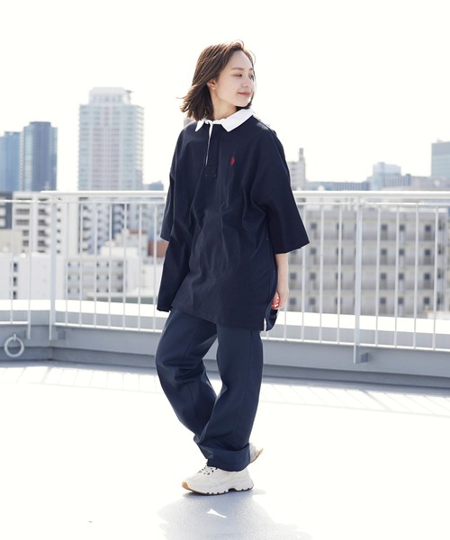 U.S. POLO ASSN.(ユーエスポロアッスン)の「U.S. POLO ASSN. / ユーエスポロアッスン 別注 コラボ ビッグシルエット オーバーサイズ 半袖 ラガーシャツ(ポロシャツ・メンズ・ブラック/ホワイト/ライトベージュ/ダークグリーン/ネイビー/ブルー系その他/ブラック系その他/ホワイト系その他/チャコール・MEDIUM/LARGE)」の20枚目の写真