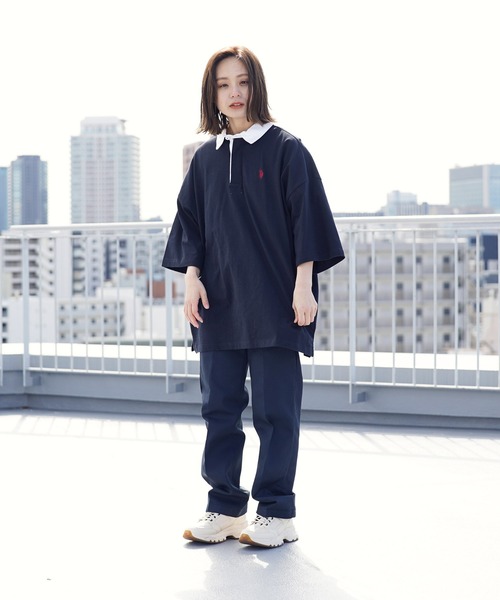 U.S. POLO ASSN.(ユーエスポロアッスン)の「U.S. POLO ASSN. / ユーエスポロアッスン 別注 コラボ ビッグシルエット オーバーサイズ 半袖 ラガーシャツ(ポロシャツ・メンズ・ブラック/ホワイト/ライトベージュ/ダークグリーン/ネイビー/ブルー系その他/ブラック系その他/ホワイト系その他/チャコール・MEDIUM/LARGE)」の21枚目の写真