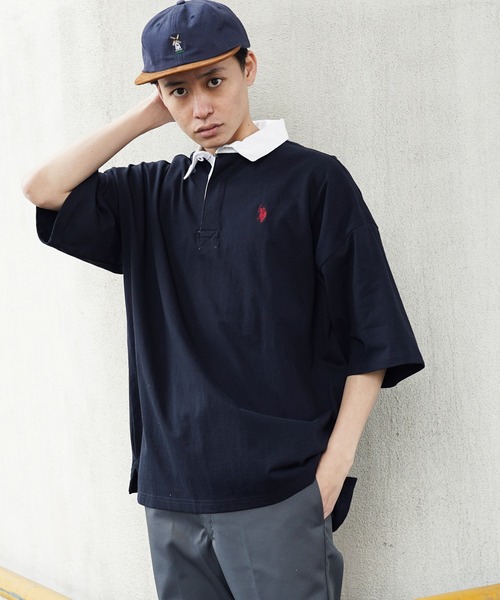 U.S. POLO ASSN.(ユーエスポロアッスン)の「U.S. POLO ASSN. / ユーエスポロアッスン 別注 コラボ ビッグシルエット オーバーサイズ 半袖 ラガーシャツ(ポロシャツ・メンズ・ブラック/ホワイト/ライトベージュ/ダークグリーン/ネイビー/ブルー系その他/ブラック系その他/ホワイト系その他/チャコール・MEDIUM/LARGE)」の22枚目の写真