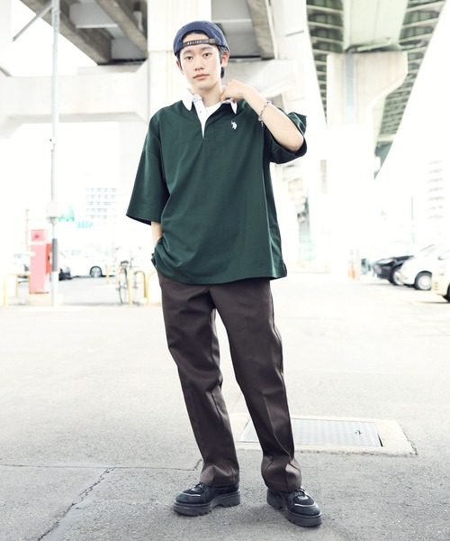 U.S. POLO ASSN.(ユーエスポロアッスン)の「U.S. POLO ASSN. / ユーエスポロアッスン 別注 コラボ ビッグシルエット オーバーサイズ 半袖 ラガーシャツ(ポロシャツ・メンズ・ブラック/ホワイト/ライトベージュ/ダークグリーン/ネイビー/ブルー系その他/ブラック系その他/ホワイト系その他/チャコール・MEDIUM/LARGE)」の13枚目の写真
