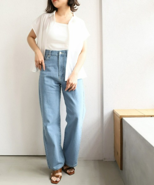 moment+（モーメントプラス）の「T/Cシャンブレー フレンチスリーブシャツ（シャツ/ブラウス・レディース・ブラウン/オフホワイト/オレンジ/ナチュラル/イエロー×グリーン・M）」の20枚目の写真