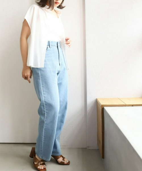 moment+（モーメントプラス）の「T/Cシャンブレー フレンチスリーブシャツ（シャツ/ブラウス・レディース・ブラウン/オフホワイト/オレンジ/ナチュラル/イエロー×グリーン・M）」の19枚目の写真