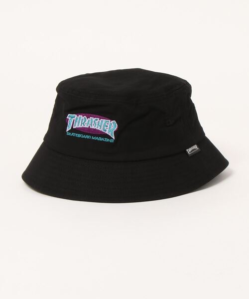THRASHER(スラッシャー)の「OVAL MAG YOUTH BACKET HAT/スラッシャーキッズバケハ(バケットハット)(ハット・キッズ・ブラック/ピンク/アイボリー・FREE)」の1枚目の写真