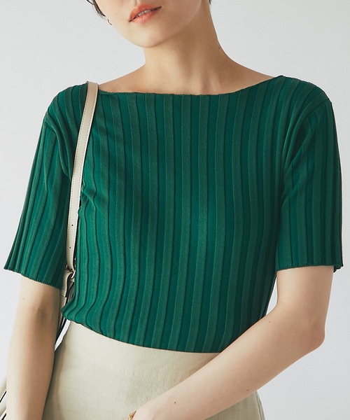 un dix cors(アンディコール)の「定番トップス ワイドリブ半袖ニットプルオーバー(ニット/セーター・レディース・ブラック/グリーン/オフホワイト/オレンジ・FREE)」の3枚目の写真