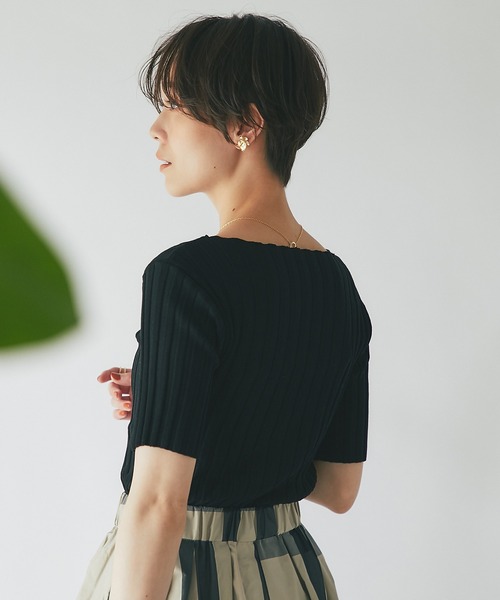 un dix cors(アンディコール)の「定番トップス ワイドリブ半袖ニットプルオーバー(ニット/セーター・レディース・ブラック/グリーン/オフホワイト/オレンジ・FREE)」の15枚目の写真