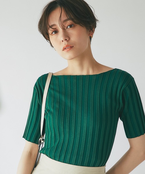 un dix cors(アンディコール)の「定番トップス ワイドリブ半袖ニットプルオーバー(ニット/セーター・レディース・ブラック/グリーン/オフホワイト/オレンジ・FREE)」の12枚目の写真