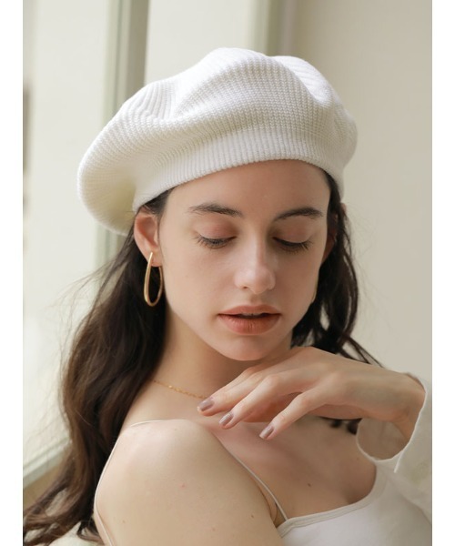 ACYM(アシーム)の「Relaxy knit ベレー(ハンチング/ベレー帽・レディース・ホワイト/ブラック・FREE)」の2枚目の写真