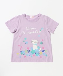 cocoちゃんアップリケとお花プリント半袖Tシャツ(100-130cm)