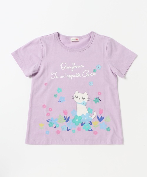 KP(ケーピー)の「cocoちゃんアップリケとお花プリント半袖Tシャツ(100-130cm)(Tシャツ/カットソー・キッズ・ラベンダー/オフホワイト・130cm/100cm/120cm/110cm)」の1枚目の写真