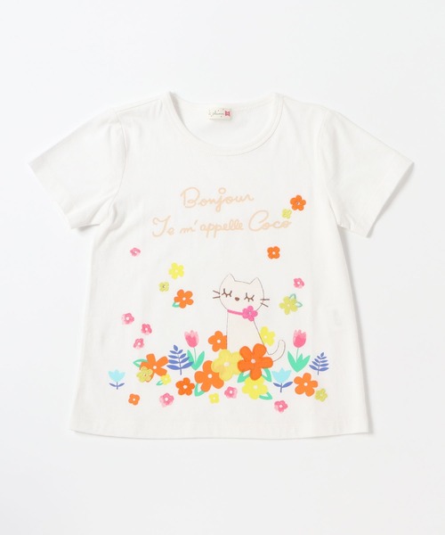 KP(ケーピー)の「cocoちゃんアップリケとお花プリント半袖Tシャツ(100-130cm)(Tシャツ/カットソー・キッズ・ラベンダー/オフホワイト・130cm/100cm/120cm/110cm)」の2枚目の写真