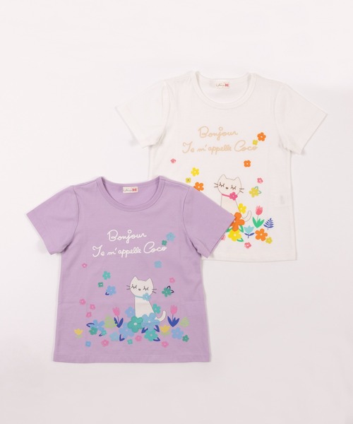 KP(ケーピー)の「cocoちゃんアップリケとお花プリント半袖Tシャツ(100-130cm)(Tシャツ/カットソー・キッズ・ラベンダー/オフホワイト・130cm/100cm/120cm/110cm)」の5枚目の写真