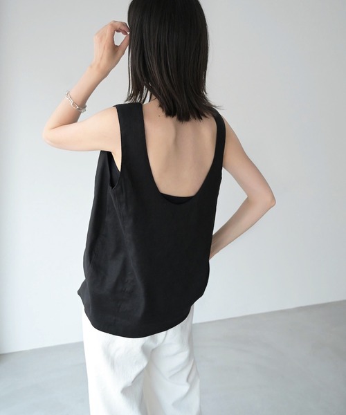 CANAL JEAN（キャナルジーン）の「RED CHOP WORKS(レッドチョップワークス) リネン混タンクトップ（タンクトップ・レディース・ブラック/ナチュラル・38）」の4枚目の写真
