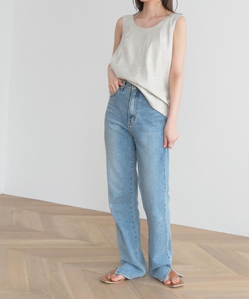 CANAL JEAN（キャナルジーン）の「RED CHOP WORKS(レッドチョップワークス) リネン混タンクトップ（タンクトップ・レディース・ブラック/ナチュラル・38）」の6枚目の写真