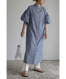 Bonjour Sagan | 【2022 S/S 新作】ボリュームスリーブストライプシャツワンピース(シャツワンピース)