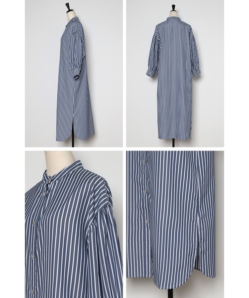 Bonjour Sagan（ボンジュールサガン）の「ボリュームスリーブストライプシャツワンピース（シャツワンピース・レディース・ネイビー×ホワイト・FREE）」の15枚目の写真