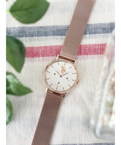 U.S. POLO ASSN.（ユーエスポロアッスン）の「【U.S. POLO ASSN.】ユーエスポロアッスン 腕時計 US-2B マルチファンクション メッシュベルト 36mm クォーツ（アナログ腕時計・レディース・ピンクゴールド/ダークグリーン/ブラック×ブラック・FREE）」の3枚目の写真