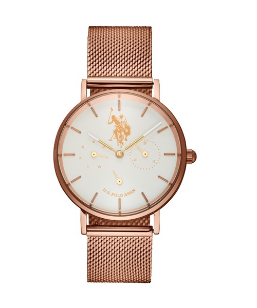 U.S. POLO ASSN.（ユーエスポロアッスン）の「【U.S. POLO ASSN.】ユーエスポロアッスン 腕時計 US-2B マルチファンクション メッシュベルト 36mm クォーツ（アナログ腕時計・レディース・ピンクゴールド/ダークグリーン/ブラック×ブラック・FREE）」の4枚目の写真