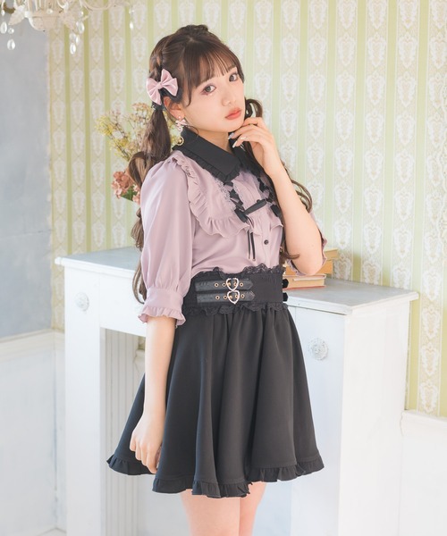 ROJITA（ロジータ）の「衿フリルダブルレースアップ配色ブラウス