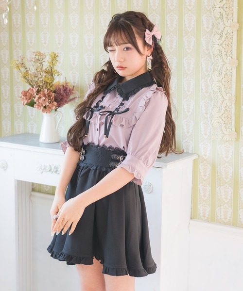 ROJITA(ロジータ)の「衿フリルダブルレースアップ配色ブラウス(シャツ/ブラウス・レディース・ホワイト/ブラック/ピンク・FREE)」の15枚目の写真