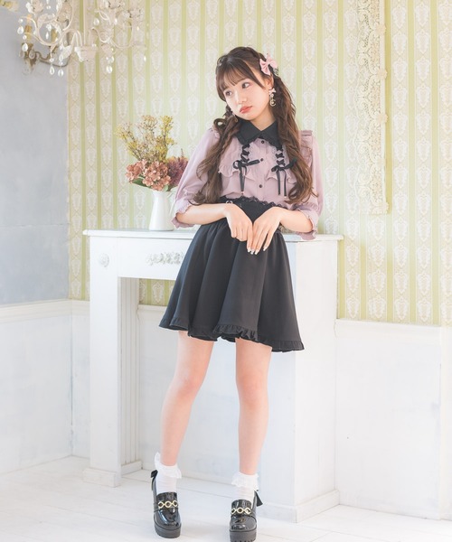 ROJITA(ロジータ)の「衿フリルダブルレースアップ配色ブラウス(シャツ/ブラウス・レディース・ホワイト/ブラック/ピンク・FREE)」の13枚目の写真
