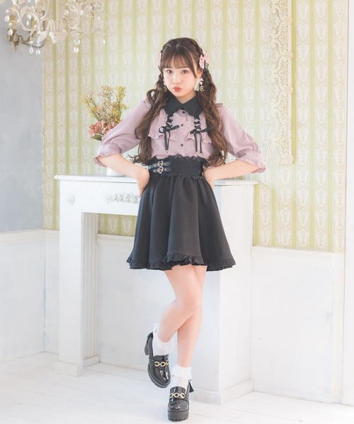 ROJITA(ロジータ)の「衿フリルダブルレースアップ配色ブラウス(シャツ/ブラウス・レディース・ホワイト/ブラック/ピンク・FREE)」の8枚目の写真