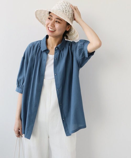 JOURNAL STANDARD relume(ジャーナルスタンダード レリューム)の「ギャザーパフブラウス(シャツ/ブラウス・レディース・ホワイト/ネイビー/ブルー系その他・FREE)」の14枚目の写真
