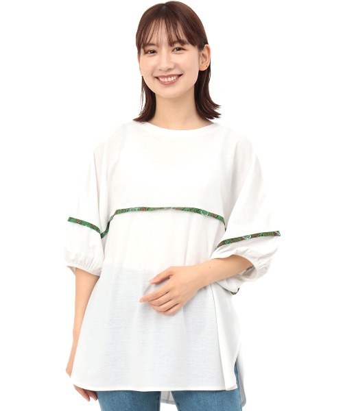 チチカカ(チチカカ)の「胸ギャザースモックプルオーバー(Tシャツ/カットソー・レディース・ホワイト/パープル・FREE)」の6枚目の写真