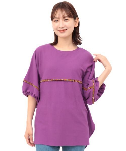 チチカカ(チチカカ)の「胸ギャザースモックプルオーバー(Tシャツ/カットソー・レディース・ホワイト/パープル・FREE)」の7枚目の写真