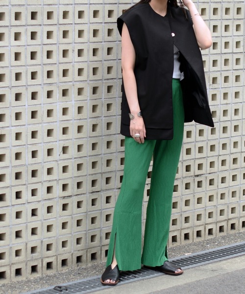 Marient（マリエント）の「ふくれジャガードスリットラフPT/パンツ（その他パンツ・レディース・グリーン/ブルー/ブラック・FREE）」の3枚目の写真