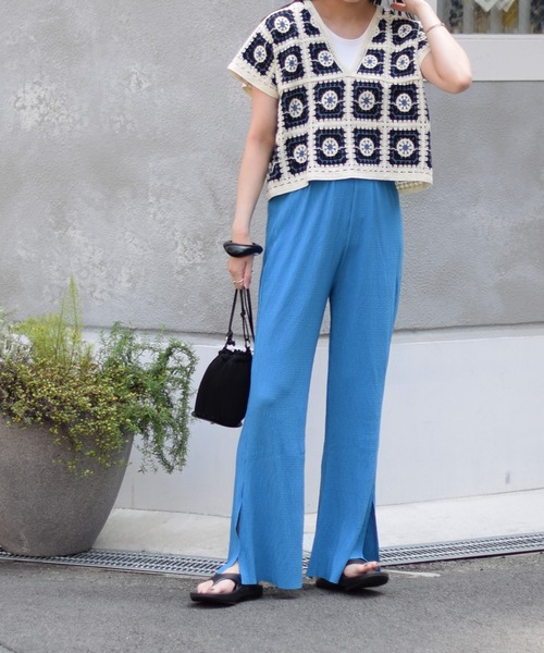 Marient（マリエント）の「ふくれジャガードスリットラフPT/パンツ（その他パンツ・レディース・グリーン/ブルー/ブラック・FREE）」の8枚目の写真