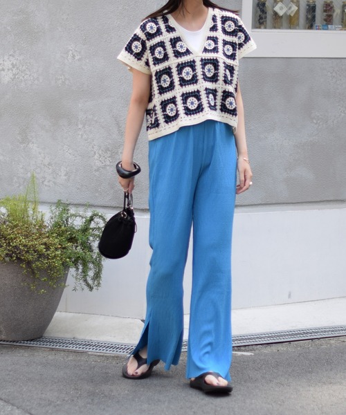 Marient（マリエント）の「ふくれジャガードスリットラフPT/パンツ（その他パンツ・レディース・グリーン/ブルー/ブラック・FREE）」の9枚目の写真