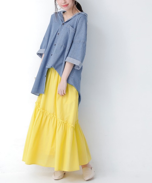 n'OrLABEL（ノアールレーベル）の「『アシメティアードスカート』（スカート・レディース・レッド/ターコイズブルー/イエロー・1/2）」の5枚目の写真