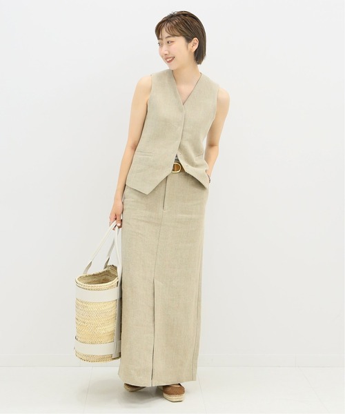リアムプラージュ　リネン混ベスト　ジレ　リボン付き　日本製 plage Plage 2021SS 「R'IAM LOOSE」 リネン混ベスト ベージュ