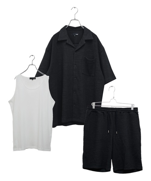 3点セット】スラブジャガードセットアップ 半袖シャツ＋ハーフパンツ＋