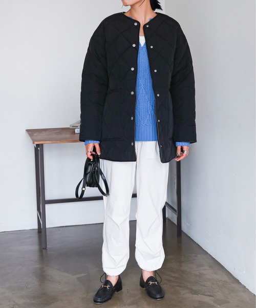 feepur（フェピュール）の「パイピングキルティングコート（ノーカラーコート・レディース・ブラック/オフホワイト・MEDIUM）」の21枚目の写真