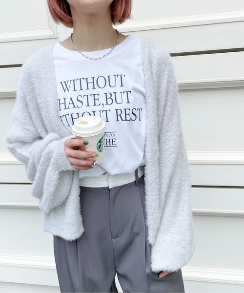 Meli rich（メリーリッチ）の「シャギーニット短丈カーディガン（カーディガン/ボレロ・レディース・グレイッシュベージュ/オレンジ/グリーン/アイボリー/ブラック/ホワイト系その他/ブラック系その他/ライトグレー・MEDIUM）」の22枚目の写真