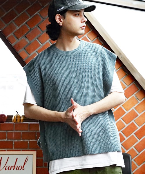 ８(eight)（エイト）の「セパレートニットベスト（ベスト・メンズ・ライトグレー/ブラック/イエロー/ブルーグレー/テラコッタ・MEDIUM/LARGE）」の4枚目の写真