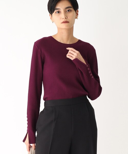 OPAQUE.CLIP（オペークドットクリップ）の「◆ボタンスリーブ リブニットプルオーバー（ニット/セーター・レディース・ダークグリーン/パープル系/ライトグレー/ブラック・40/42/36/38）」の4枚目の写真