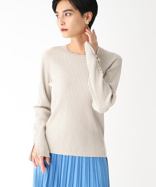 OPAQUE.CLIP（オペークドットクリップ）の「◆ボタンスリーブ リブニットプルオーバー（ニット/セーター・レディース・ダークグリーン/パープル系/ライトグレー/ブラック・40/42/36/38）」の3枚目の写真